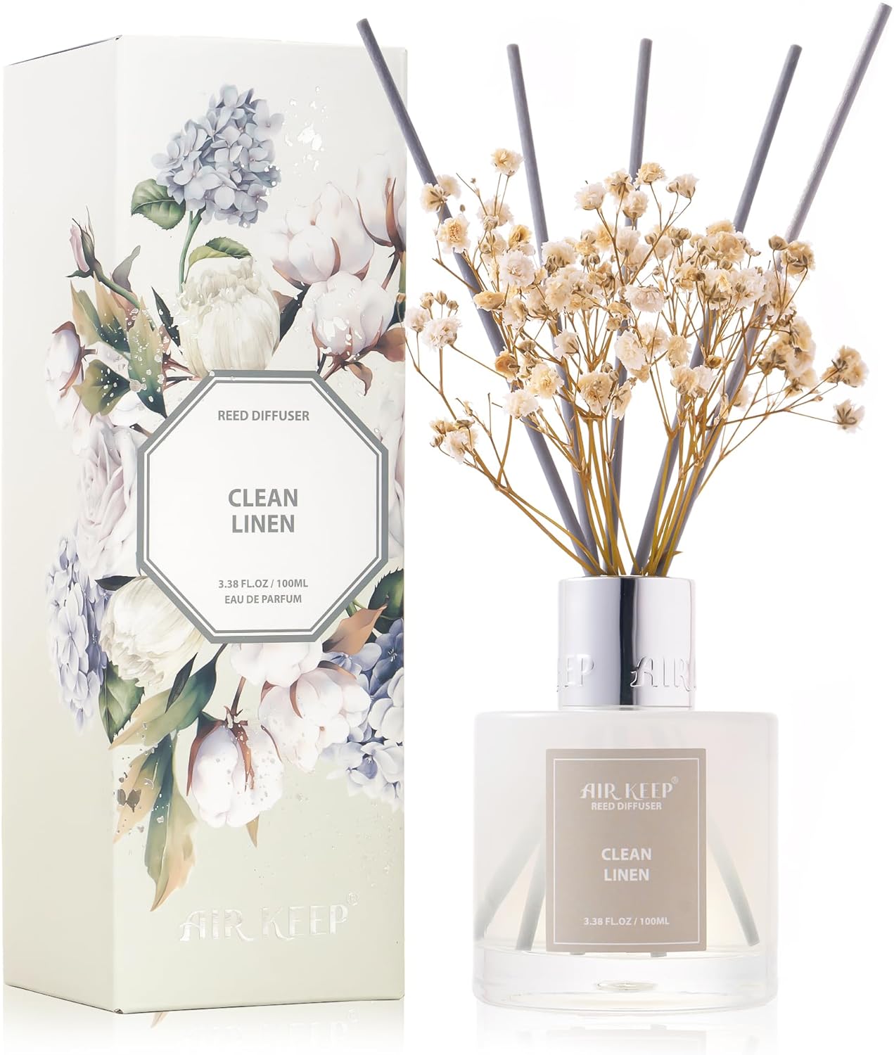 Airkeep Reed Diffuser Set, Clean Linen, 3.38 fl oz